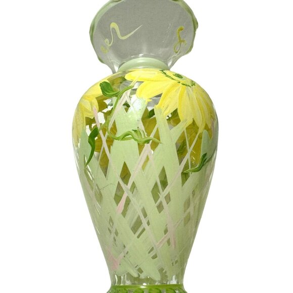 Tracy Porter Footed Hand-Painted Daisies Lattice Glass Vase Ruffled Edge - Picture 5 of 6